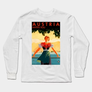 Austria Invites You - Vintage Travel Poster Design Long Sleeve T-Shirt